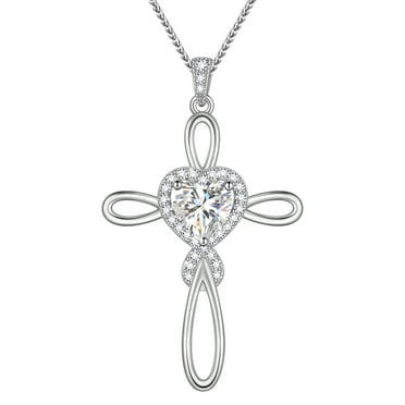 Beautlace 1 Carat Moissanite Cross Necklace,18K White Gold over Stering Silver Heart Birthstone Pendant Necklace Jewelry Birthday Christmas Valentines Gifts for Women