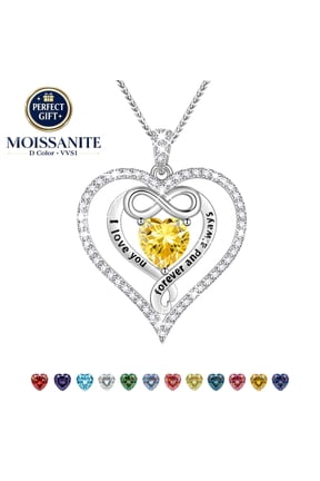 925 Sterling Silver 1CT Heart Moissanite Necklace,I Love You Forever and Always Birthstone Moissanite Jewelry Gift for Women