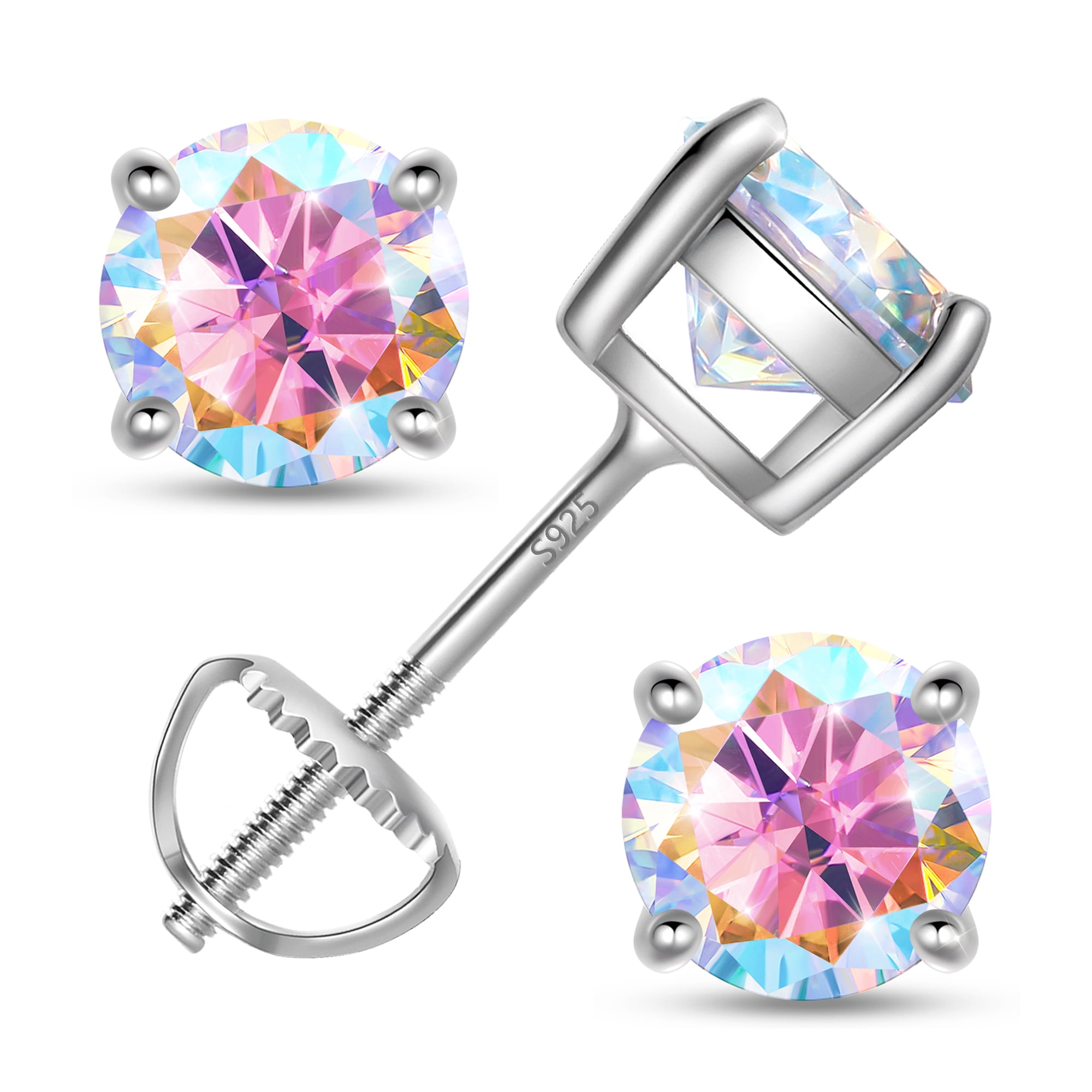 Beautlace 925 Sterling Silver Moissanite Stud Earrings for Women, 2 Carat GRA Certified D Color VVS1, Screw Back Simulated Diamond Jewelry Gift for Birthday, Christmas, Mother’s Day
