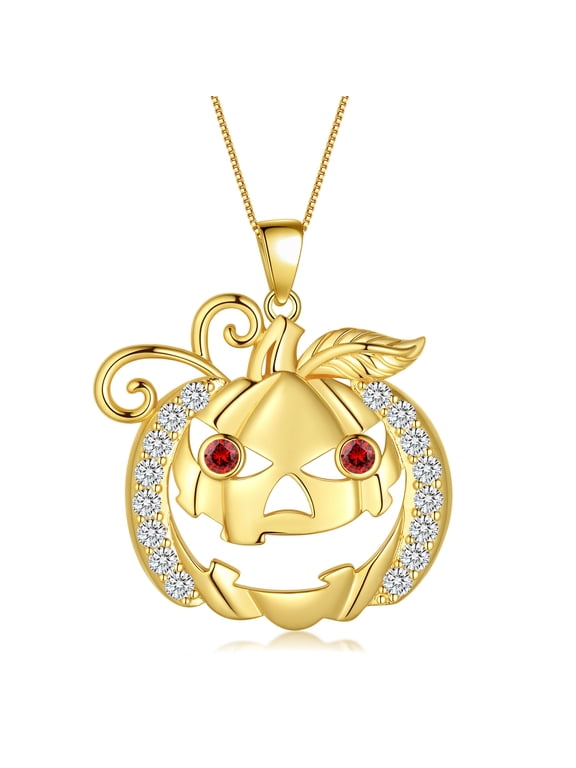 Halloween Pumpkin Pendant Necklace,Cute 14K Gold Plated Pumpkin Ghost Necklace Halloween Costume Theme Jewelry Gift for Women