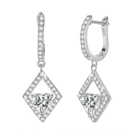 Beautlace Heart Earrings Hoop,925 Sterling Silver Diamond Shape Earrings Drop Dangle CZ Earrings Gifts for Women