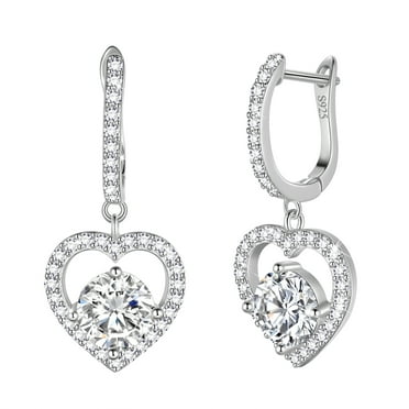 Beautlace Heart Earrings Hoop,925 Sterling Silver Heart Drop Dangle CZ Earrings Jewelry Gifts for Women