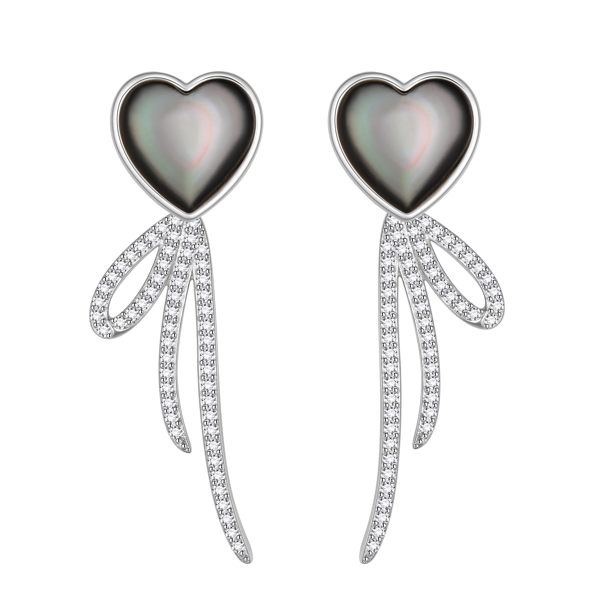 Beautlace Heart Earrings Studs,Versatile 2-in-1 Black Pearl Shell Sterling Silver Dangle Earrings Birthday/Valentines/Christmas Gifts for Women