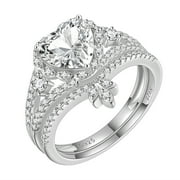 Beautlace Heart Engagement Rings Set for Women,Moissanite 2 Carat Promise Ring for Her,925 Sterling Silver Heart Bridal Ring Set-Size 7
