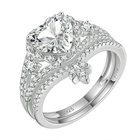Beautlace Heart Engagement Rings Set for Women,Moissanite 2 Carat Promise Ring for Her,925 Sterling Silver Heart Bridal Ring Set-Size 7