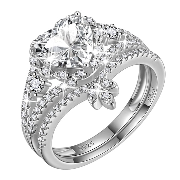 Beautlace Heart Engagement Rings Set for Women,Moissanite 2 CT Promise Ring Wedding Band for Her,925 Sterling Silver Love Heart Bridal Ring Set Birthday Valentines Jewelry Gifts for Girlfriend Wife