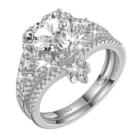 Beautlace Heart Engagement Rings Set for Women,Moissanite 2 Carat Promise Ring for Her,925 Sterling Silver Heart Bridal Ring Set-Size 8