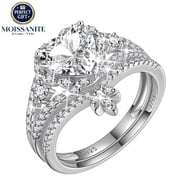 Beautlace Heart Engagement Moissanite Rings Set for Women,925 Sterling Silver 2 CT Promise Ring Wedding Band for Her,Love Heart Bridal Ring Set Birthday Valenti