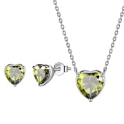 Beautlace Heart Jewelry Set,925 Sterling Silver Heart Birthstone Pendant Necklace and Earrings Set for Women