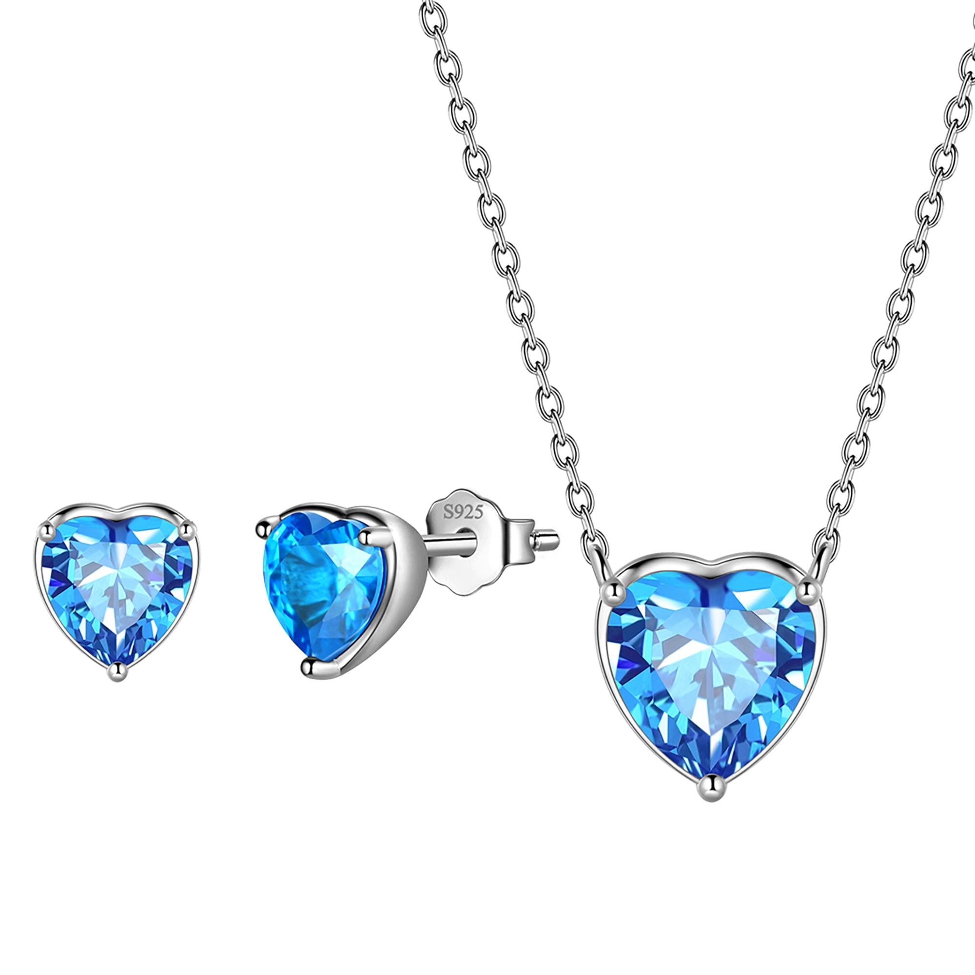 Beautlace Heart Jewelry Set,925 Sterling Silver Heart Birthstone