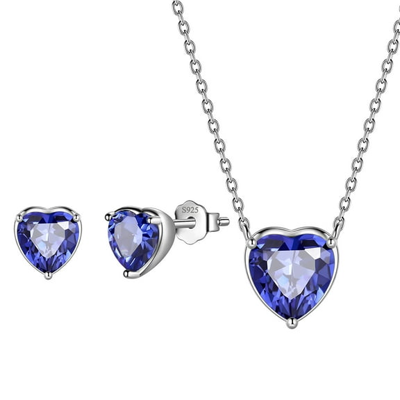 Beautlace Heart Jewelry Set,925 Sterling Silver Heart Birthstone Pendant Necklace and Earrings Set for Women