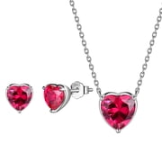 Beautlace Heart Jewelry Set,925 Sterling Silver Heart Birthstone Pendant Necklace and Earrings Set for Women