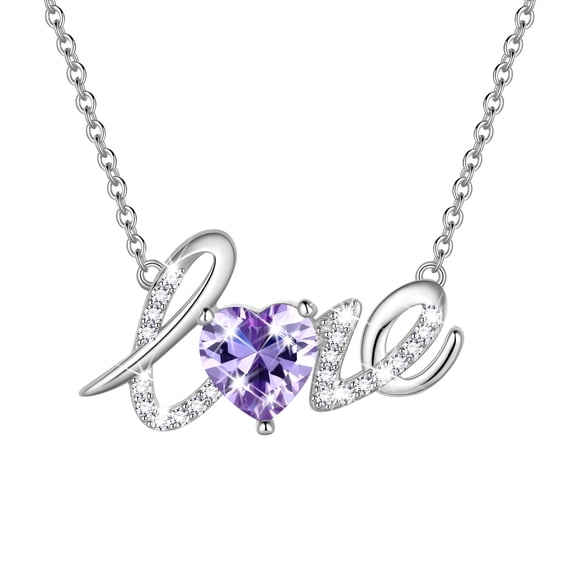 Beautlace Heart Love Necklace,925 Sterling Silver Enchanting Love Birthstone Heart Pendant Necklace Jewelry Birthday Christmas Valentines Mother's Day Gifts for Women Mom