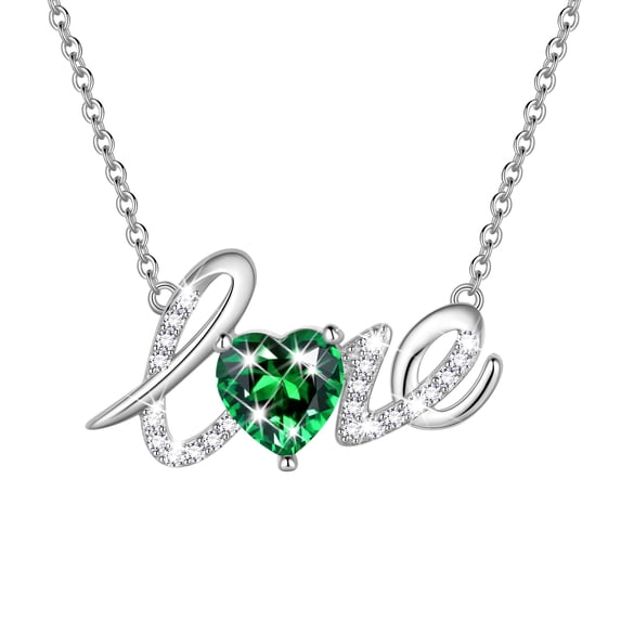 Beautlace Heart Love Necklace,925 Sterling Silver Enchanting Love Birthstone Heart Pendant Necklace Jewelry Birthday Christmas Valentines Mother's Day Gifts for Women Mom