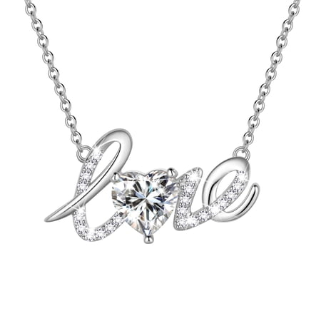 Beautlace Heart Love Necklace,925 Sterling Silver Enchanting Love Birthstone Heart Pendant Necklace Jewelry Birthday Christmas Valentines Mother's Day Gifts for Women Mom
