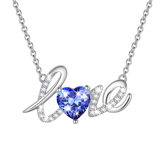 Beautlace Heart Love Necklace,925 Sterling Silver Enchanting Love Birthstone Heart Pendant Necklace Jewelry Birthday Christmas Valentines Mother's Day Gifts for Women Mom
