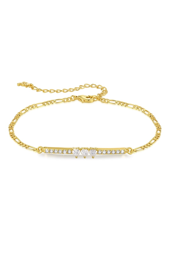 Heart Moissanite Adjustable Bracelet for Women,18K Gold Plated Simulated Diamond Three Heart Bracelets Birthday Anniversary Jewelry Gift for Wife,Girlfriend,Mom