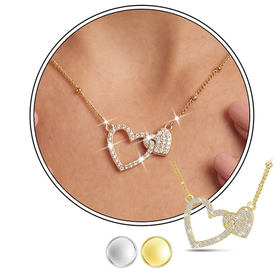 Beautlace Heart Necklace for Women,5A Cubic Zirconia Double Heart Pendant Necklace,18k Gold Plated Love Valentine’s Day Anniversary Birthday Christmas Jewelry Gift for Mom Wife Girlfriend