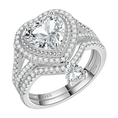 Beautlace Heart Wedding Engagement Rings Set,3.3 Carat AAAAA Cz Bridal Ring Set 925 Sterling Silver Heart Promise Band Ring for Women Her-Size 6