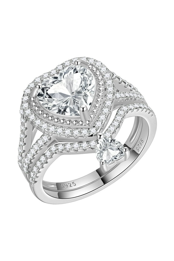 Heart Wedding Engagement Rings Set,3.3 Carat AAAAA Cz Bridal Ring Set 925 Sterling Silver Heart Promise Band Ring for Women Her-Size 6