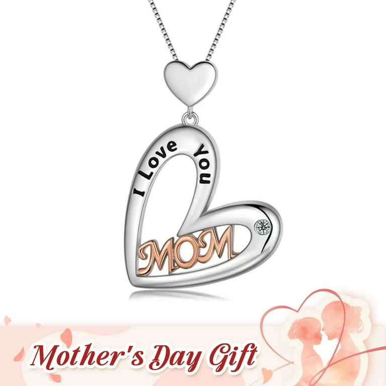 Beautlace Mom Heart Necklace, Silver Plated, I Love You Mom