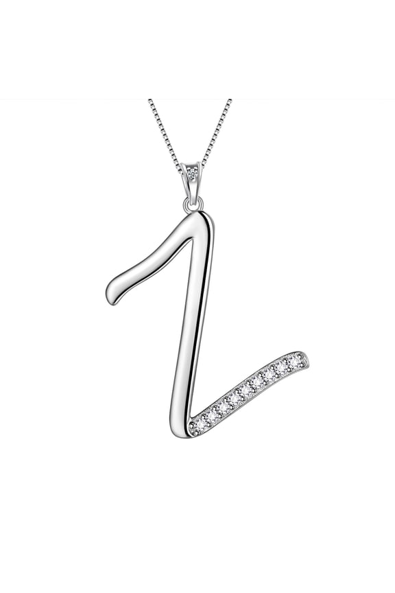 Initial Letter Z Necklace - 925 Sterling Silver Personalized Alphabet Name Pendant Crystal CZ Jewelry Mothers Day Valentines Christmas Birthday Gift for Her Mom Wife Girlfriend