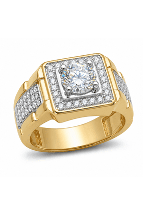 Mens Gold Plated Ring with 5A Cubic Zirconia,Hip Hop Statement Ring for Men,Iced Out Square CZ Ring,Gold Plated Fashion Simulated Diamond Ring for Husband Boyfriend Dad-Size 8