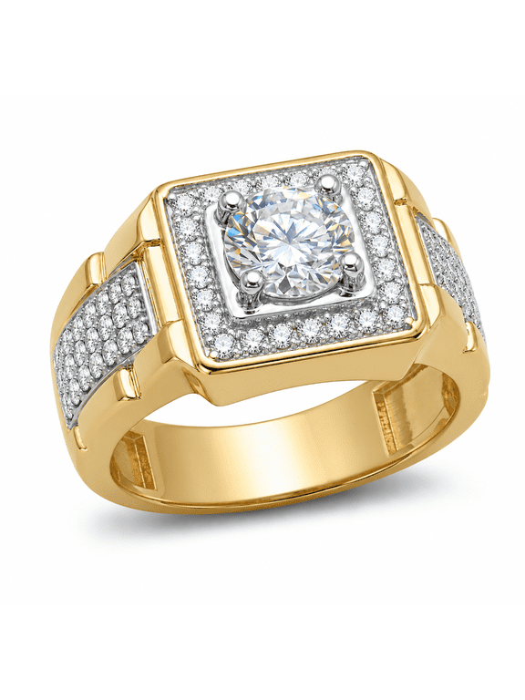 Mens Gold Plated Ring with 5A Cubic Zirconia,Hip Hop Statement Ring for Men,Iced Out Square CZ Ring,Gold Plated Fashion Simulated Diamond Ring for Husband Boyfriend Dad-Size 10