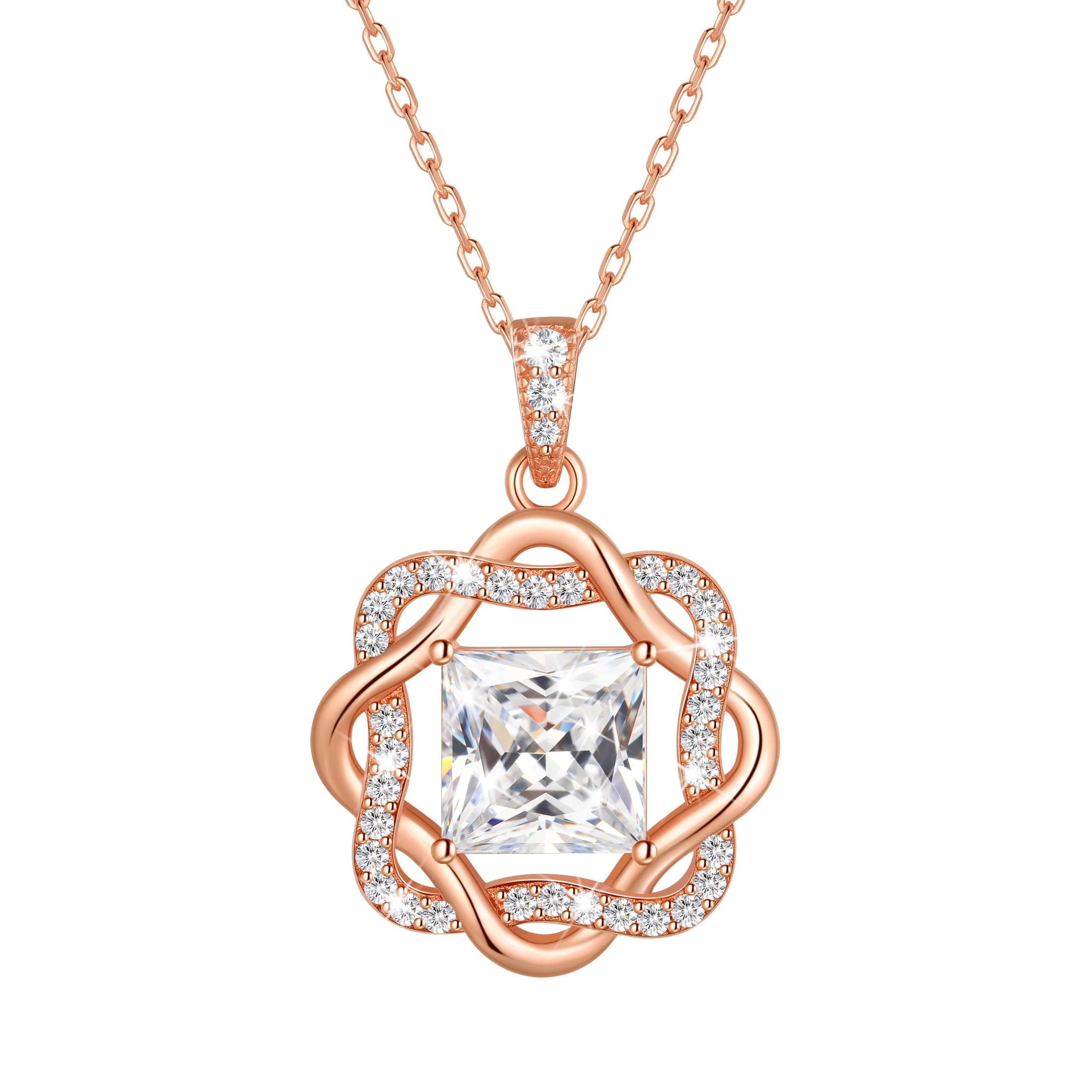 Beautlace Moissanite Necklace for Women,2 Carat D VVS1 Square Cut,Rose Gold Plated 925 Sterling Silver Starflower Pendant Jewelry Gift for Birthday Christmas Anniversary Wedding