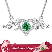 BEAUTLACE Mom Pendant Necklace 925 Sterling Silver Love Heart May Emerald Birthstone Necklace Mother's Day Birthday Jewelry Gifts for Mom Women Grandma