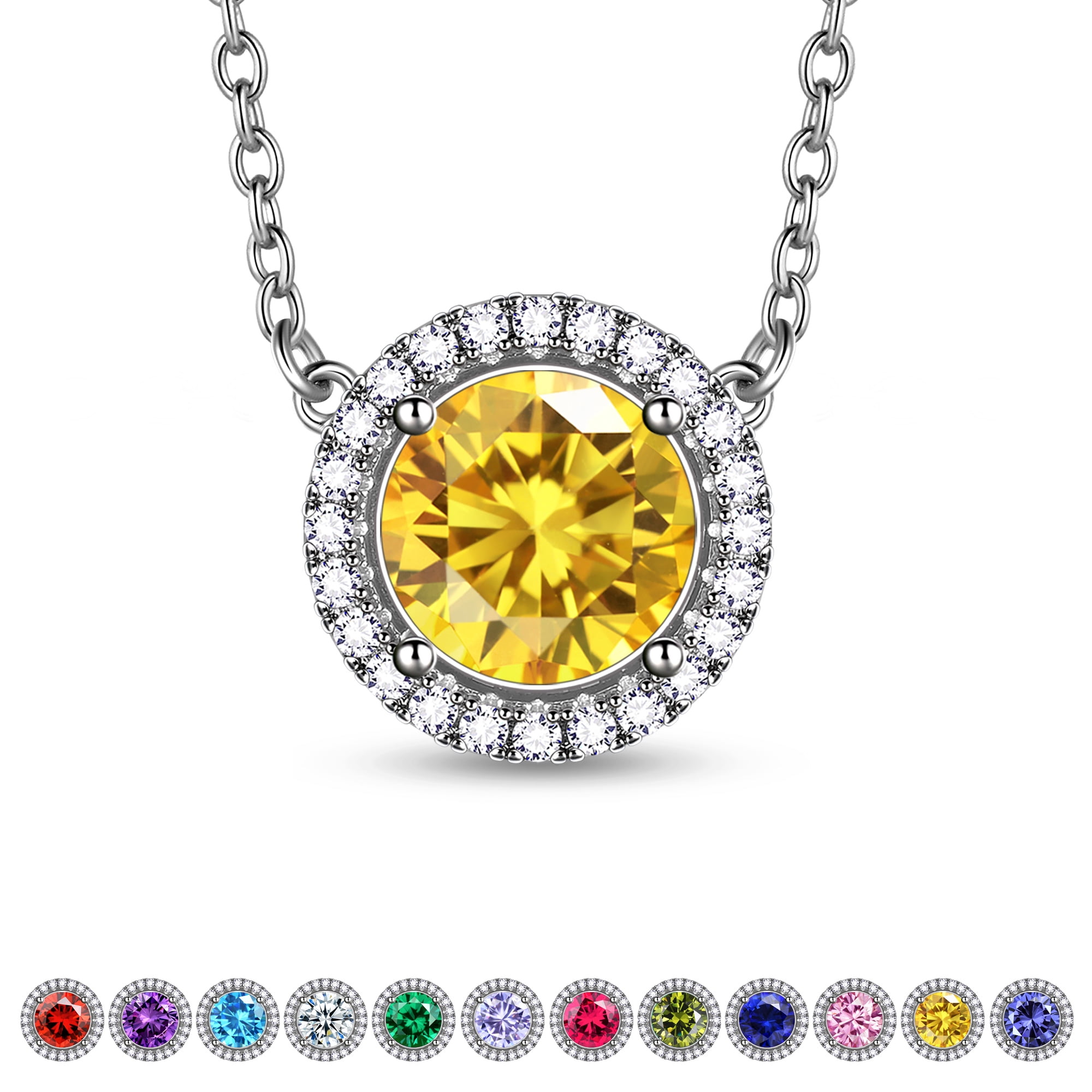 Beautlace November Birthstone Necklaces Silver Plated Yellow Round Shape Pendant Jewelry