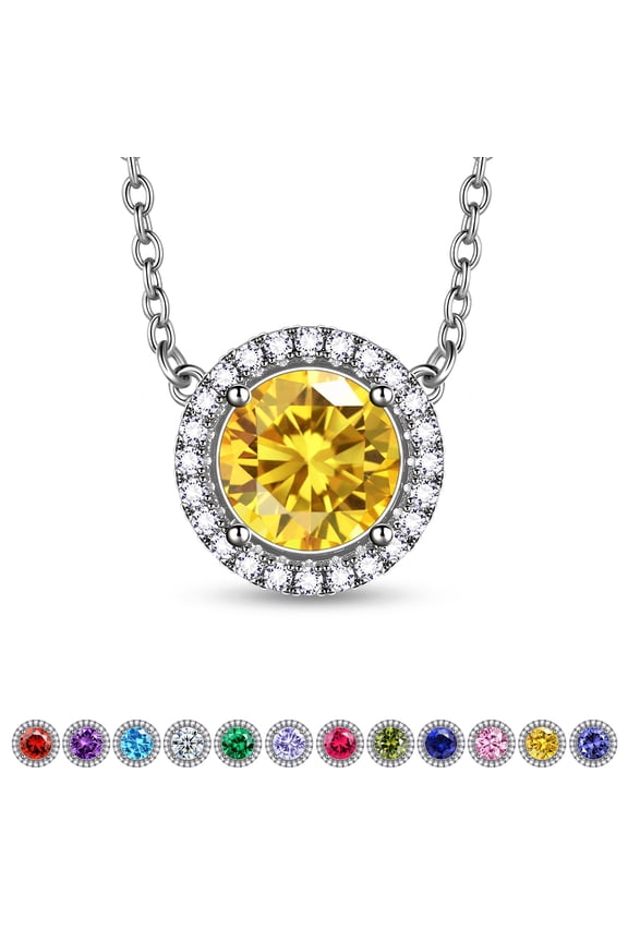 November Birthstone Necklaces Silver Plated Yellow Round Shape Pendant Jewelry Birthday Gifts for Women