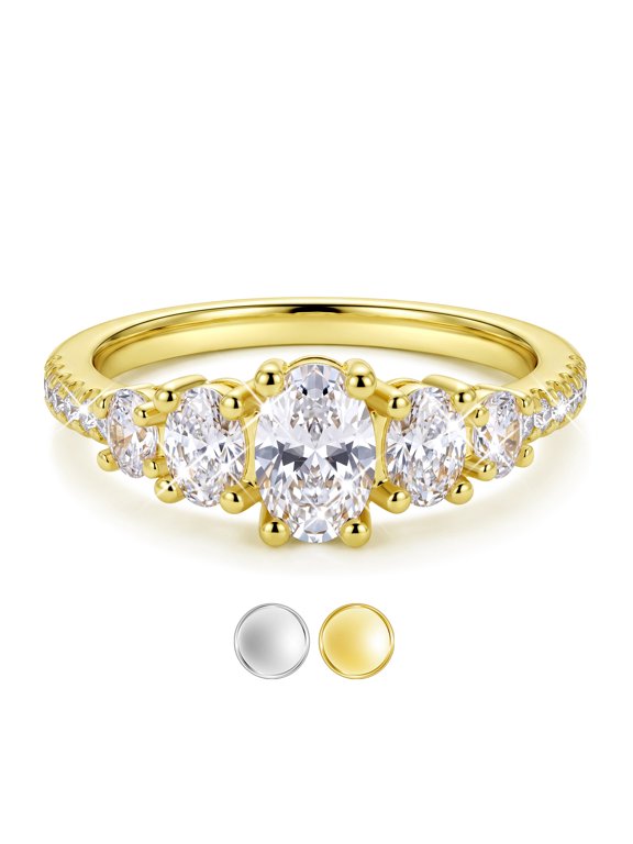 Oval Cut Ring for Women 14K Gold Plated 5A CZ Crystal Solitaire Promise Engagement Rings Stackable Non Tarnish Wedding Band Anniversary Christmas Jewelry Stocking Stuffers Gifts for Her