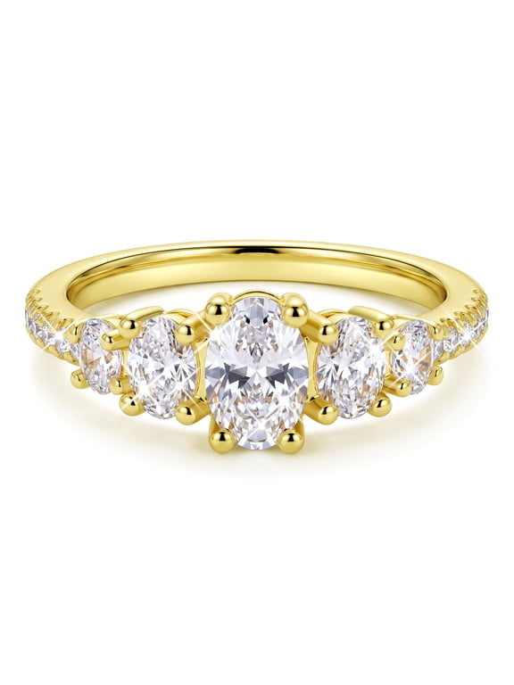 Oval Cut Ring for Women 14K Gold Plated 5A CZ Crystal Solitaire Promise Engagement Ring Dainty Stackable Non Tarnish Wedding Anniversary Christmas Birthday Gift for Her Wife Girlfriend