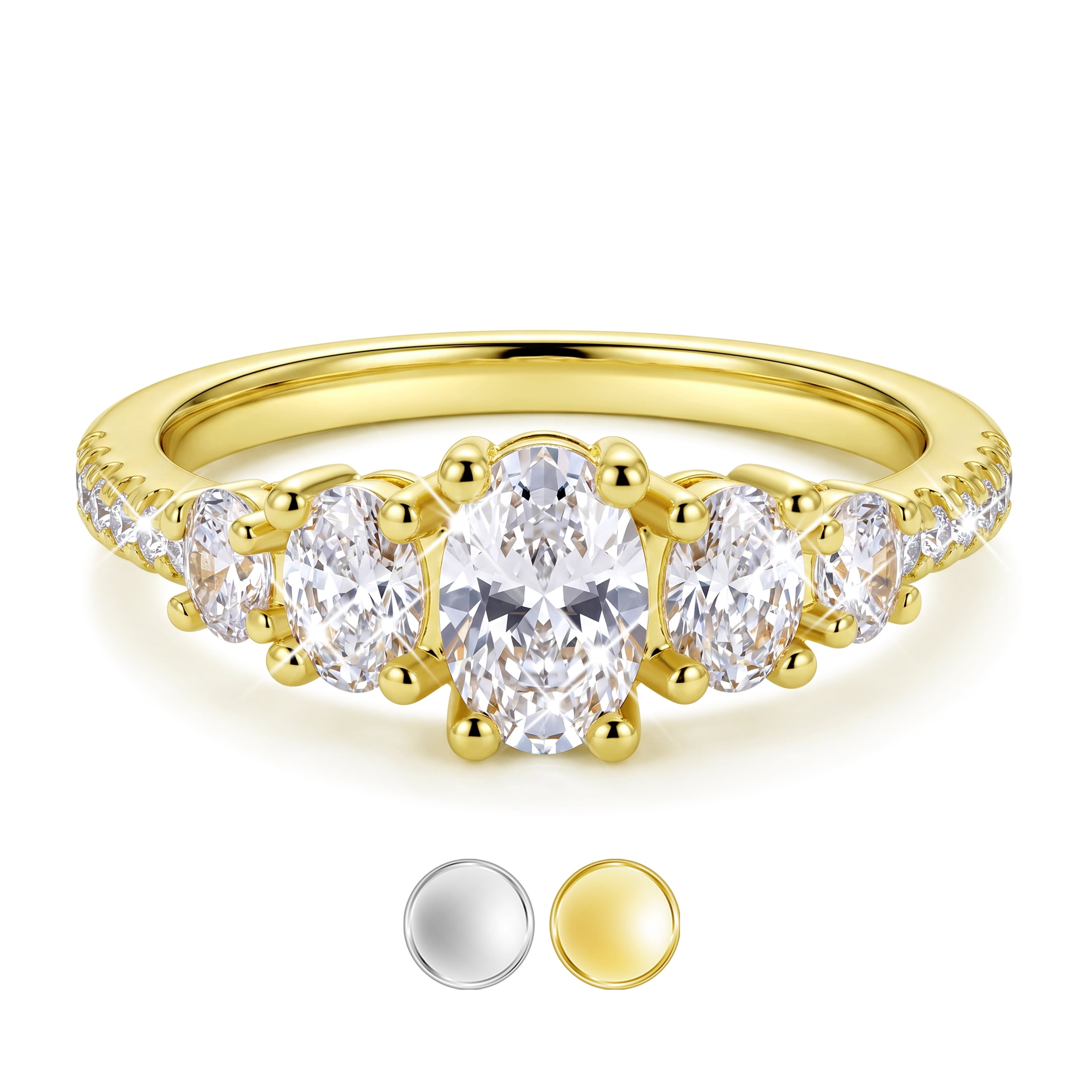 Beautlace Oval Cut Ring for Women 14K Gold Plated 5A CZ Crystal ...