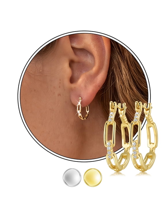 Paperclip Hoop Earrings for Women,18K Gold Plated Chain Link Hoop Earrings,Geometric Hoop Earrings Dainty Everyday Jewelry Gift for Her Wife Mom Girlfriend