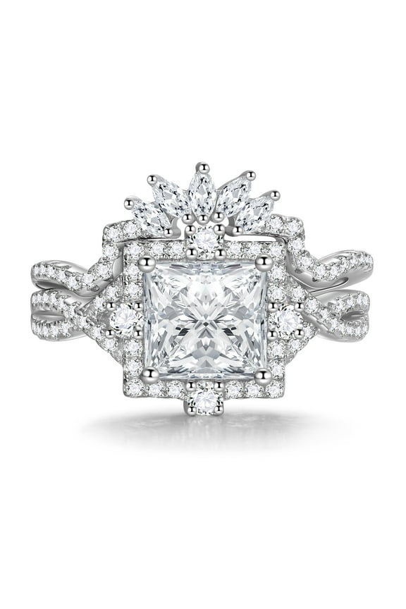 Princess Cut Engagement Rings Set for Women,3 Carat AAAAA Cz Promise Ring for Her,925 Sterling Silver Band Ring Bridal Ring Set-Size 6