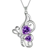 Beautlace Purple Butterfly Heart Necklace,925 Sterling Silver Animal Butterflies February Created Amethyst Birthstone Pendant Necklace Fine Jewelry Anniversary Birthday Christmas Gifts for Women Girls