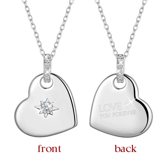 Beautlace Reversible Heart Pendant Necklace for Women,18K White Gold Plated Double-Sided CZ Love Heart Necklace,Love Jewelry Gift for Mom Wife Girlfriend