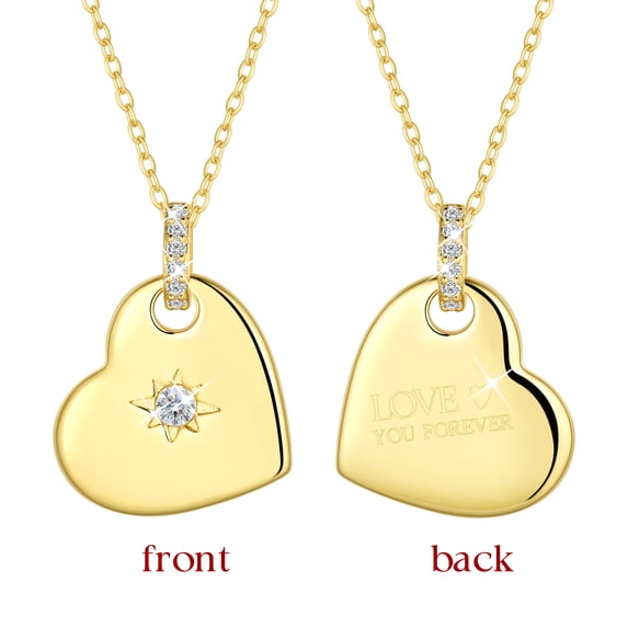 Beautlace Reversible Heart Pendant Necklace for Women,18K Gold Plated Double-Sided CZ Love Heart Necklace,Love Jewelry Gift for Mom Wife Girlfriend