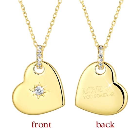 Beautlace Reversible Heart Pendant Necklace for Women,18K Gold Plated Double-Sided CZ Love Heart Necklace,Love Jewelry Gift for Mom Wife Girlfriend