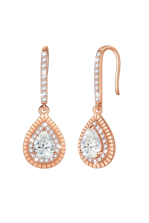 Rose Gold Plated 925 Silver Birthstone Dangle Earrings, Pear Cut Hook Drop Earrings Jewelry,Birthday Christmas Valentine Mother's Day Gift for Women/Mom/Wife