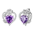 thumbnail image 1 of Beautlace Rose Heart Birthstone Earrings,February Birthstone Rose Flower Heart Earrings Studs 925 Sterling Silver Jewelry Gifts for Women, 1 of 11