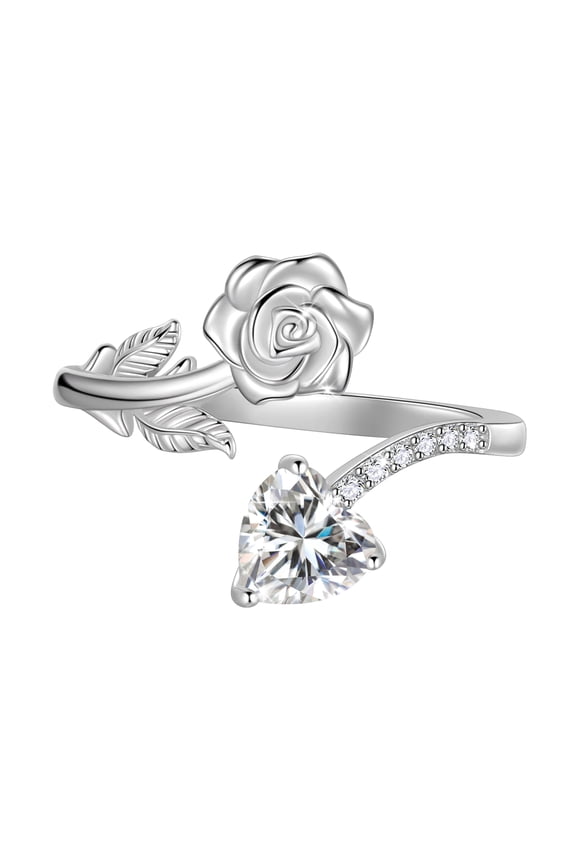 Rose Heart Birthstone Ring,925 Sterling Silver Adjustable Open Heart Rings Jewelry Gifts for Women Mom -Apirl