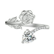Beautlace Rose Heart Birthstone Ring,925 Sterling Silver Adjustable Open Heart Rings Jewelry Gifts for Women Mom -June
