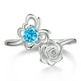 thumbnail image 1 of Beautlace Rose Heart Birthstone Ring,925 Sterling Silver March Aquamarine Butterfly Birthstone Adjustable Open Rings Birthday Christmas Valentines Mothers Day Jewelry Gifts for Women Mom, 1 of 12