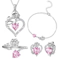thumbnail image 1 of Beautlace Rose Heart Jewelry Set,October Birthstone Rose Flower Heart Necklace/Earrings/Ring/Bracelet Set 925 Sterling Silver Jewelry Birthday Christmas Valentines Mother's Day Gifts for Women Mom, 1 of 10