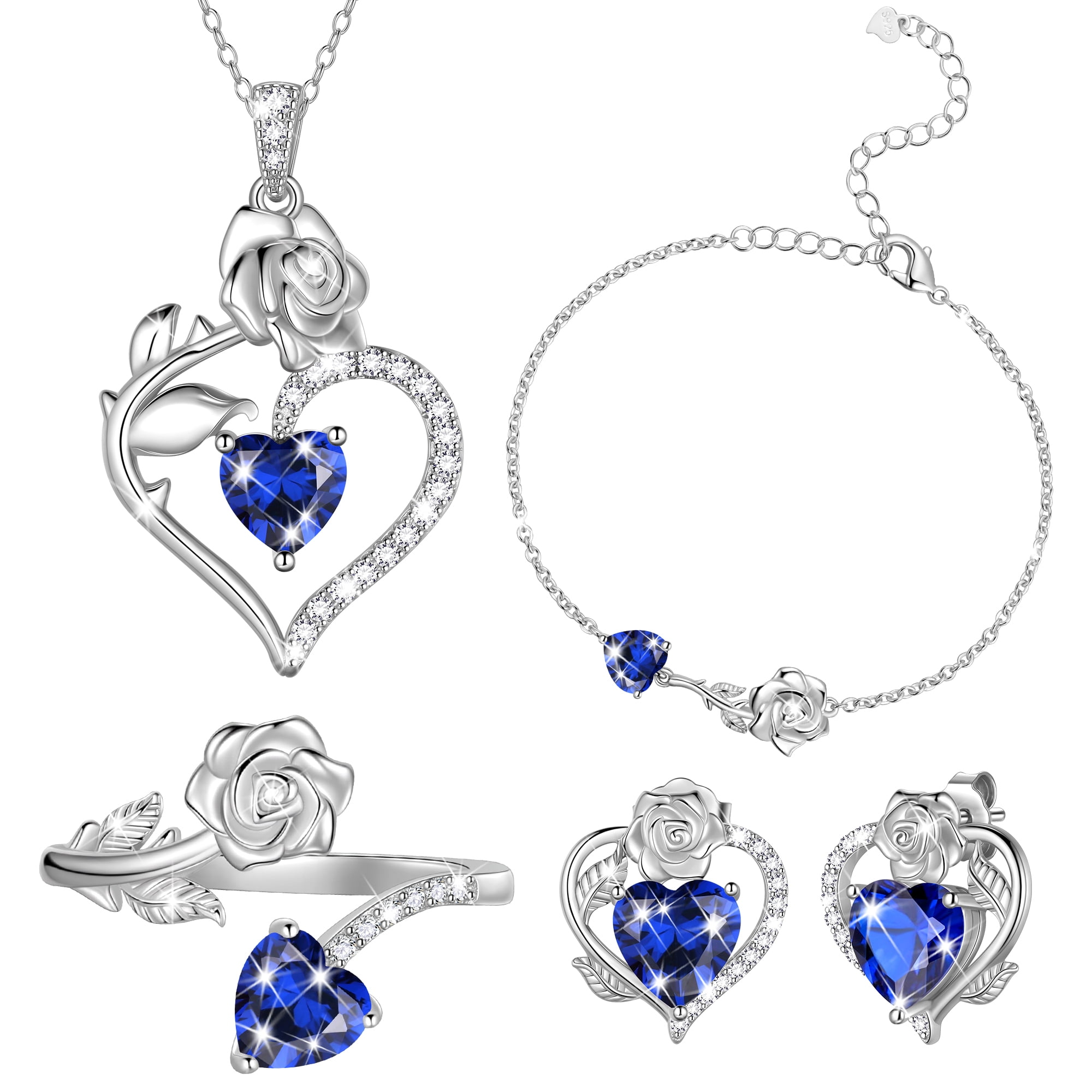 ★ROSEMONT★ Silver Heart Earrings Necklace Set RC24B12A SET Beautlace-Rose-Heart-Jewelry-