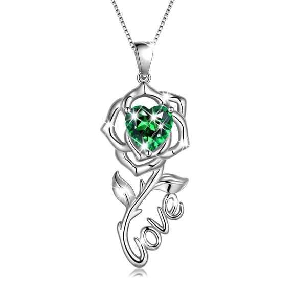 Beautlace Rose Love Necklace,925 Sterling Silver Birthstone Pendant Necklace Jewelry Birthday Christmas Valentines Mother's Day Gifts for Women Mom