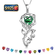 Beautlace Rose Love Neckalce,925 Sterling Silver Birthstone Pendant Necklace Jewelry Birthday Christmas Valentines Mothers Day Gifts for Women Mom